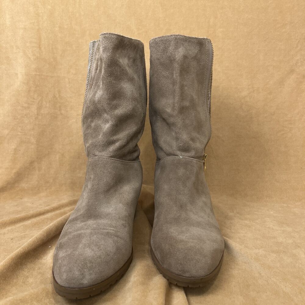 Michael Kors Tan Suede Booties With Peek A Boo Snake Skin Gold Zipper Sz 10 - Picture 6 of 9